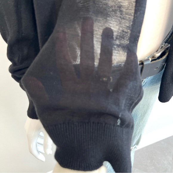 CLUB MONACO Black Sheer Knit Long Sleeves Open Front Lightweight Cardigan Sz M - Picture 6 of 16